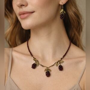 Michael Michaud Raspberry Garnet & Bronze Necklace & Earrings Jewelry Set